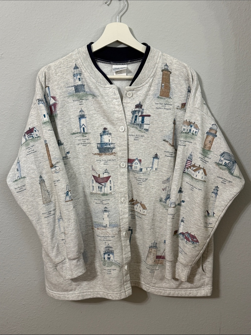 Vintage Artisans Coastal Lighthouse Cardigan Grandpacore Size XL
